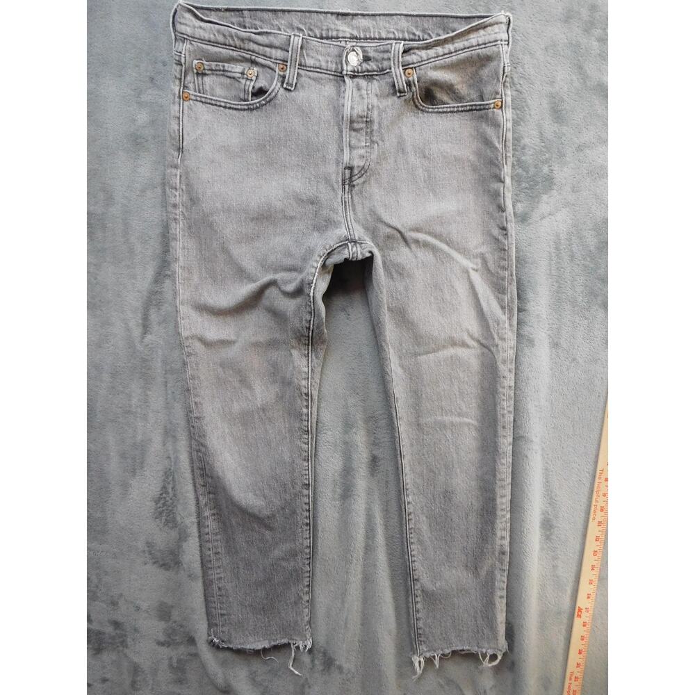 Levis 501 T Jeans Mens 29x28 Gray Stretch Distressed Light Wash Denim